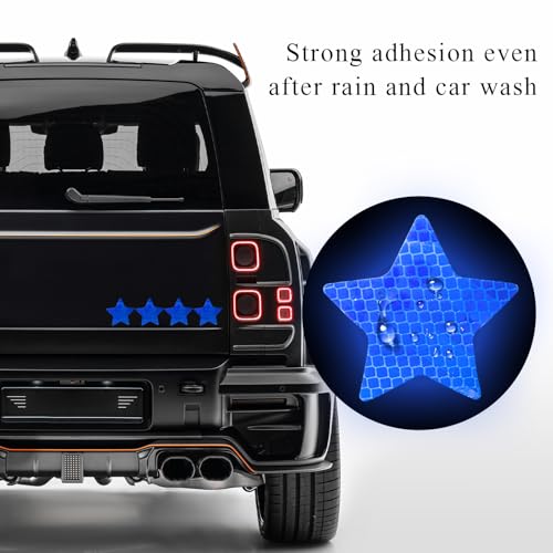 Image of 10PCS Vinyl Decal for Cars, High Intensity Reflective Sticker Night Safety Sign Bumper Decals, Waterproof Grid Vinyl Stickers Scratch Cover for Auto Window Laptop (Star, Blue)