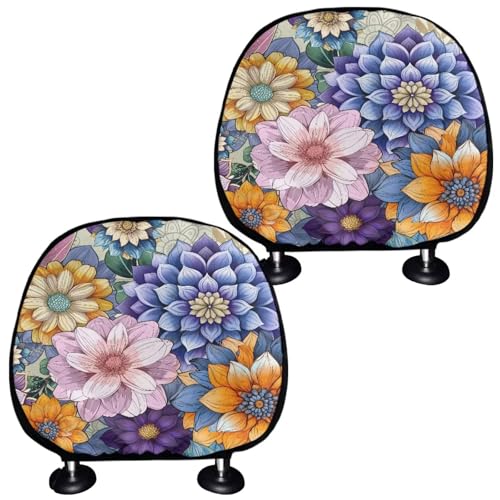 WUYOJUXA Juego de 2 fundas para reposacabezas de asiento interior de coche, diseño de loto, estilo hippie, boho, con diseño de loto, universal, para coches, furgonetas, camiones