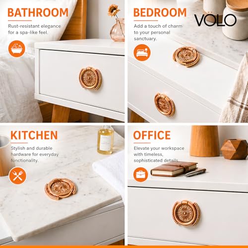 Image of VOLO 2 Pieces Cabinet Knob /Kadi | Pull Knobs for Drawers, Wardrobes & Cupboards | Ideal for Kitchen & Home | (Kadi-19) | (Rose Gold, 2 Pieces)
