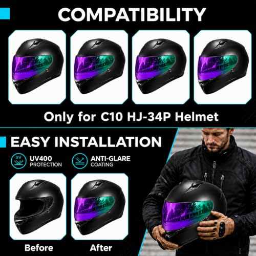 Image of PSLER Shatterproof Motorcycle Helmet Visor for HJ-34P C10,Deep Purple