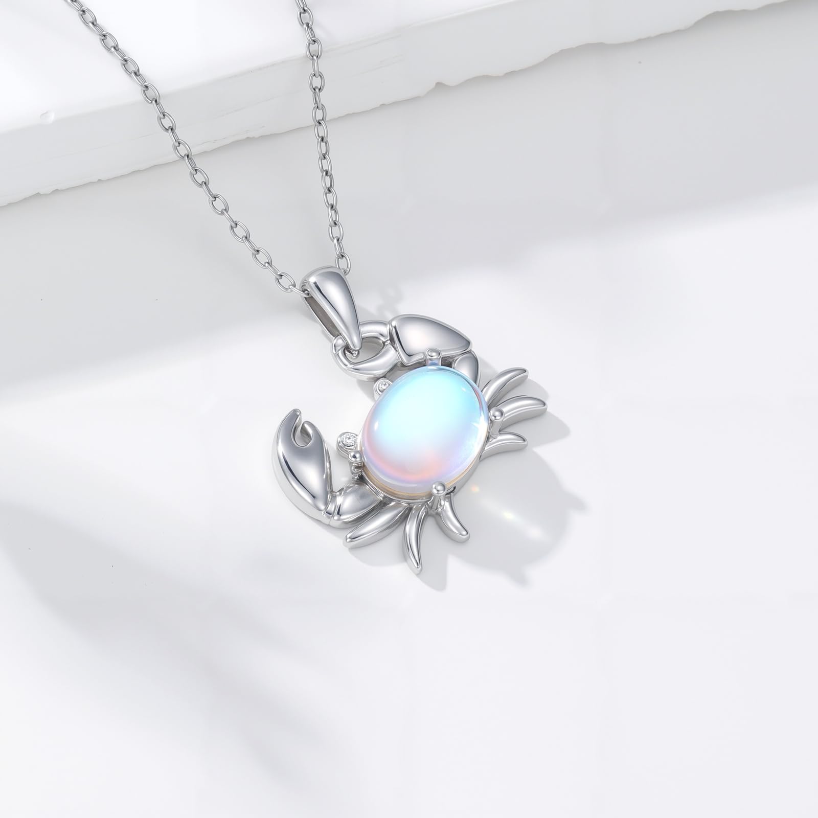 Mondstein Krabben Halskette für Damen aus 925 Sterling-Silber Meer Anhänger Damen Schmuck Geschenkideen