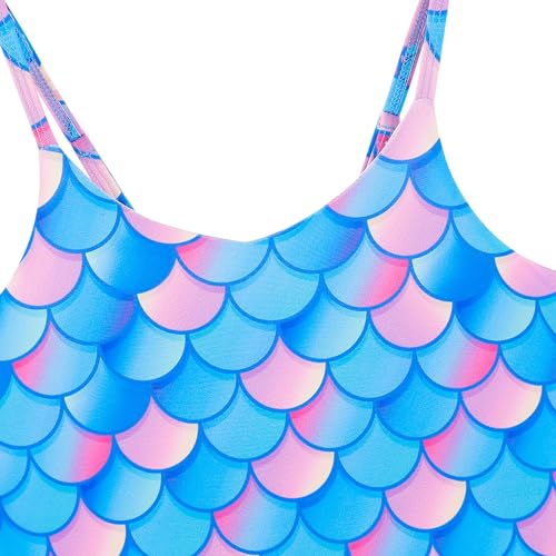 Image of Girl's One Piece Swimsuit Mermaid Swimwear Bathing Suit with Ruffle Skirt | 4-10 years, Tummy control, spaghetti straps and ruffle skirt, gradient mermaid scale print,quick dry, beach & pool & water