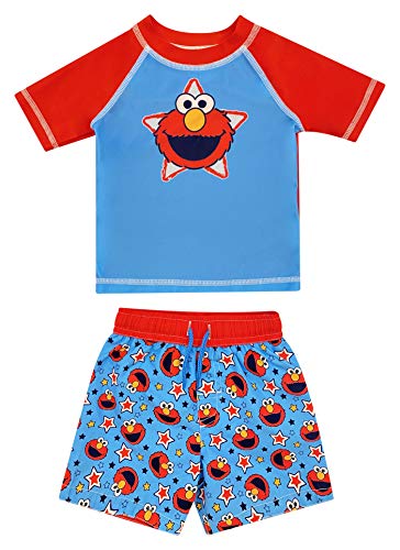 Sesame Street Elmo Baby Boys Swim Rash Guard Swim Trunks Set Red and Blue 24 Months