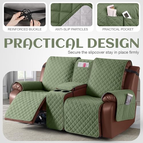 Image of KinCam 100% Waterproof Loveseat Recliner Cover with Console, Cactus Green