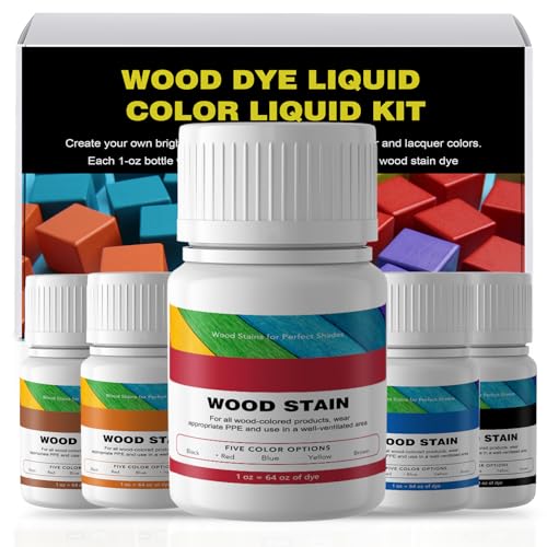Wood Stain Liquid Solvent - Wood Dye - Indoor and Outdoor Furniture and More - Fast Drying - Wood Dye Powder - Wood Stain for Crafts - 5 Color Kit