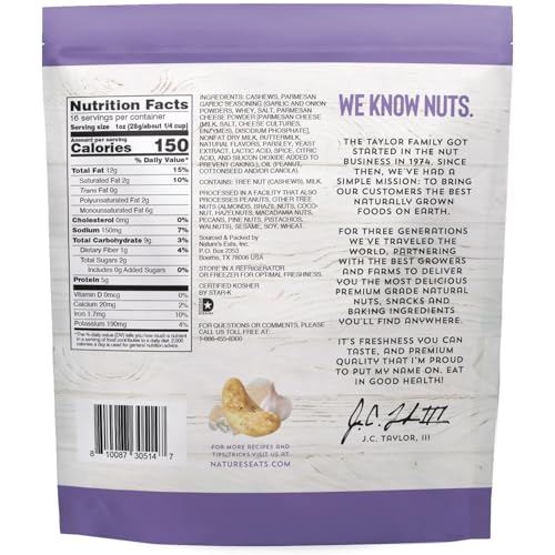 Image of Nature's Eats Garlic Parm Cashews, 16 Ounce (Pack of 5)