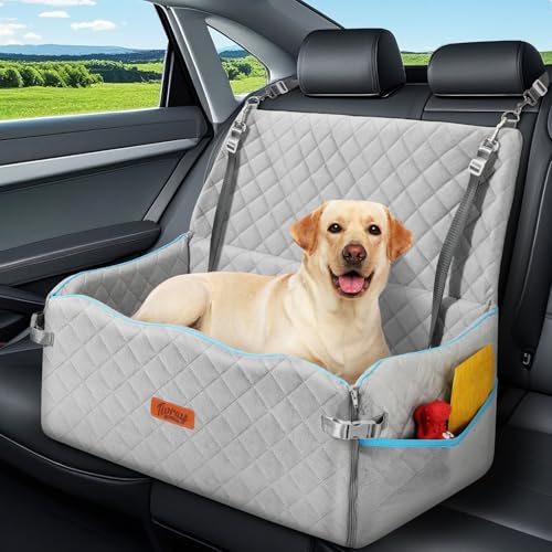 Tivray Seggiolino Auto per Cani, Letto Auto per Cani Grandi fino a 27kg o 2 Cani Piccoli, Cuscino Memory Foam, Letto per Sedile Posteriore, Sfoderabile e Lavabile, Comodo e Sicuro, Grigio