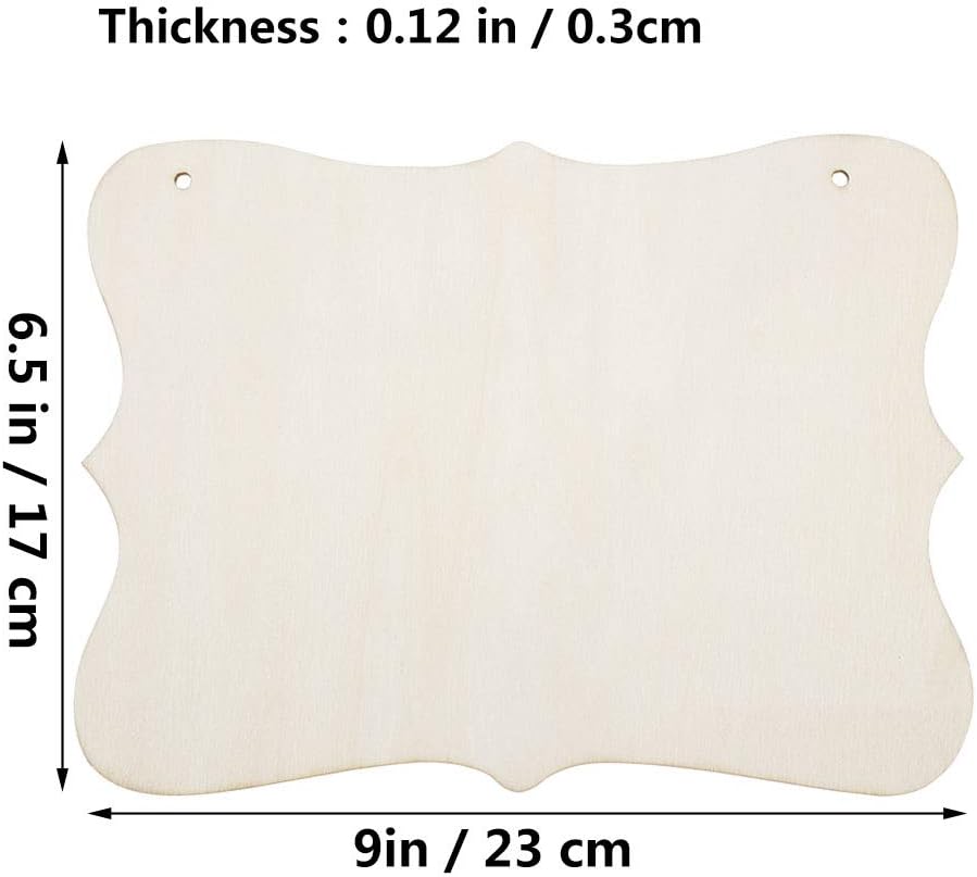 JANOU 3pcs Unfinished Wood Sign Blank Hanging Wooden Plaque DIY Craft Project Wood Sign with Rope Door Wall Art Decorative, Style 1, 9x6.5''