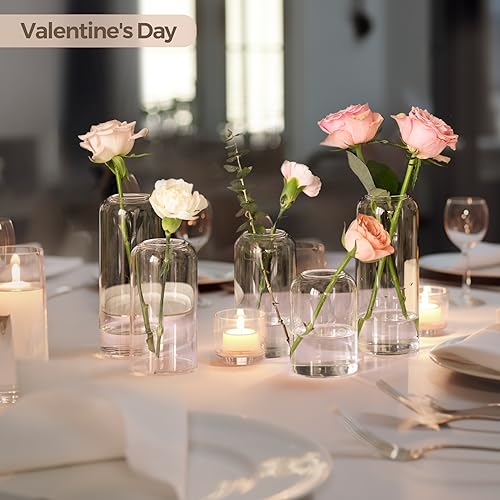 image for ComSaf Small Flower Vase Set of 15, Glass Bud Vases in Bulk, Clear Vas