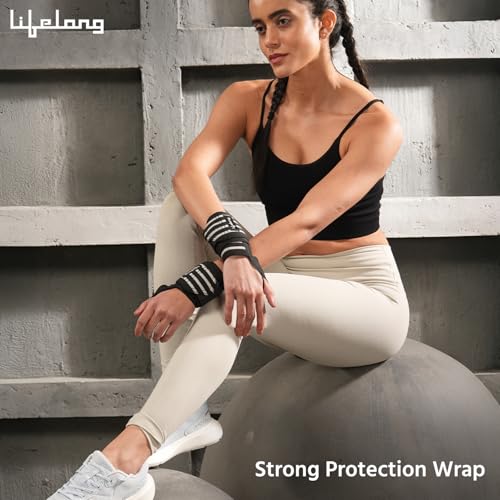 Image of Lifelong Wrist Supporter for Gym|Wrist Band for Men Gym & Women with Thumb Loop Straps, Wrist Wrap Gym Accessories for Men Hand Grip & Wrist Support Sports Straps for Gym (LLFAWS01, Grey & Black)