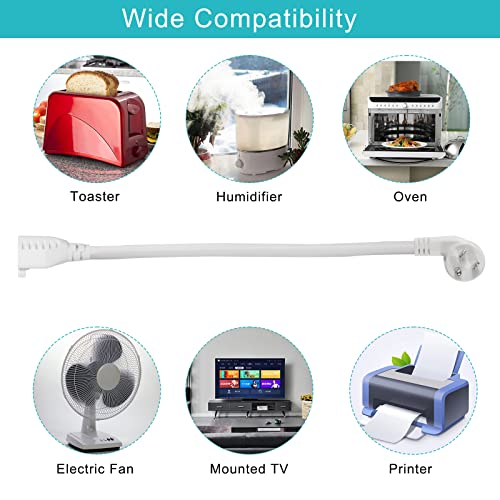 Short Power 1Ft - Right Angle Flat Head Extension Cord With 3 Prong White Low Profile Flat Plug Power Cable Single Grounded Sjt 16Awg Flexible Power Cord (1 Pack) #TOP7