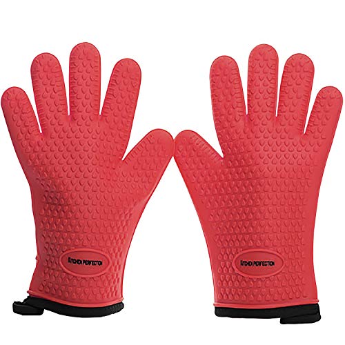 Image of KITCHEN PERFECTION Silicone Smoker Oven Gloves -Extreme Heat Resistant BBQ Gloves -Handle Hot Food Right on Your Grill Fryer&Pit|Waterproof Grilling Cooking Baking Mitts|Superior Value Set +3 Bonuses