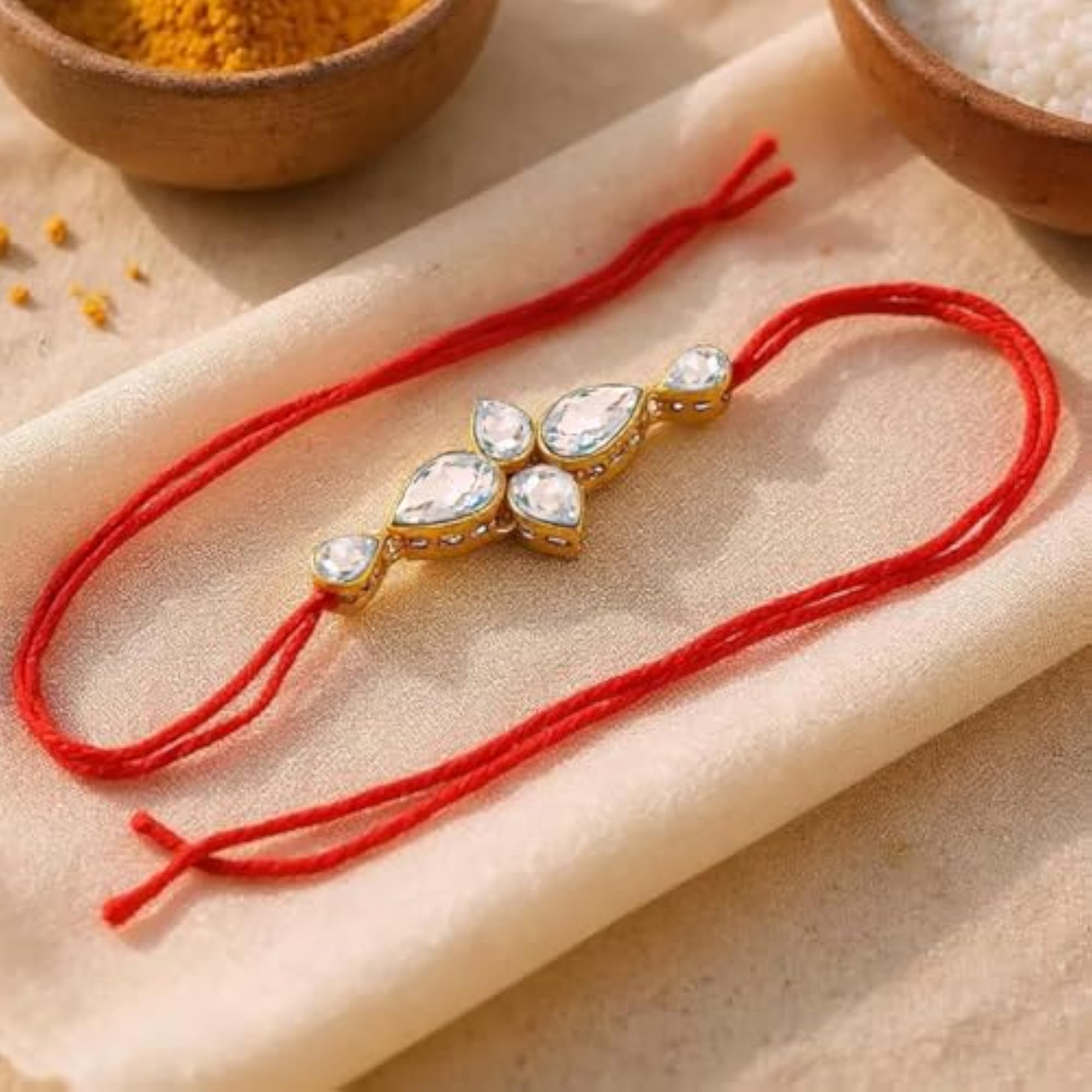Fancy Traditional Plated Red Thread Stone Rakhi Pack of 4