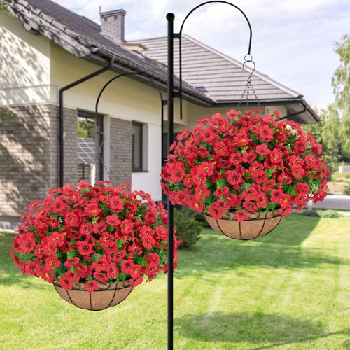 Image of Bassion Artificial Hanging Silk Flowers for Outdoors with Basket, Red