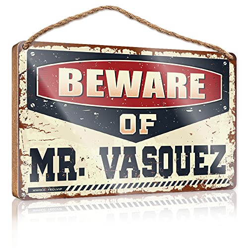Front Door Signs for Home Decor Funny Beware of Mr. Vasquez Wooden Sign Hangding Wood Sign Fall Outdoor Decor (Size : 20X30CM)