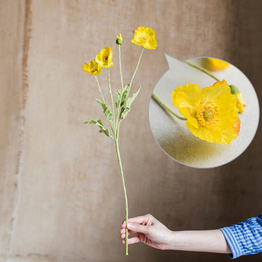 DUYONE Artificial Flowers 6 Stems Poppy Silk Bouquet,for Wedding, Home, Party Decoration,Table Centerpiece Arrangement(Yellow)