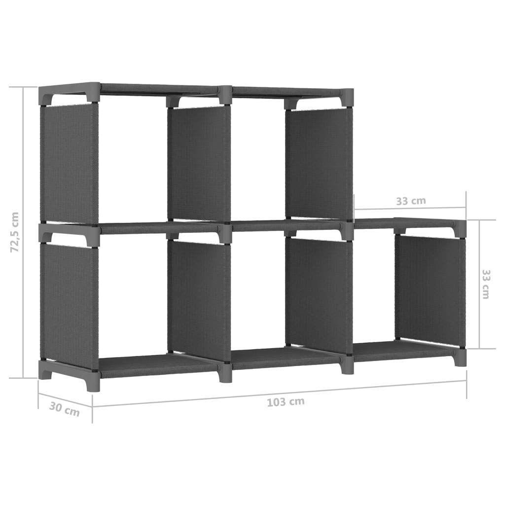 Scaffale a cubo con 5 scomparti, in tessuto, grigio, 103 x 30 x 72,5 cm | Scaffale leggero con telaio in acciaio per soggiorno e camera da letto, offre spazio flessibile per libri e decorazioni.