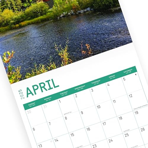 Calendário mensal de parede 2025 da Bright Day, presente de fotografia de paisagem de 30,5 x 30,5 cm