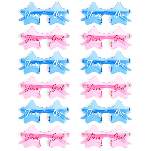 Pibupibu 12 Pcs Gender Reveal Glasses Blue Pink Sunglasses Bulk Team Girl or Boy for Gender Reveal Decor Glasses Party Favors