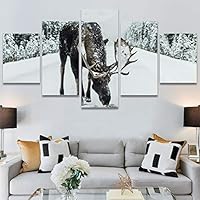 SIGNWIN 5 Panel Canvas Wall Art Animals Deer Modern Artwork for Home Decorations Ready to Hang - 60