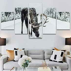 SIGNWIN 5 Panel Canvas Wall Art Animals Deer...