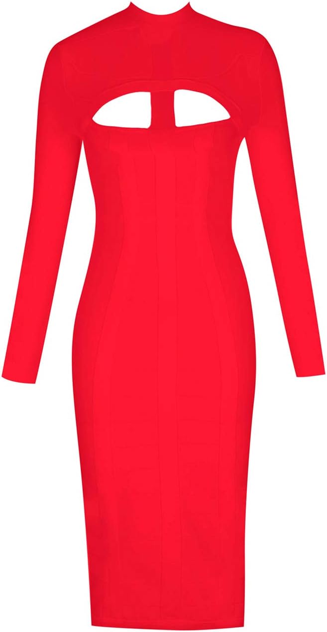 Whoinshop Women's Cut Out Long Sleeve Party Bandage Dress Clubwear Midi - Image 5