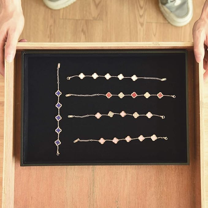 Image of Velvet Jewellry Drawer Organizer Stackable Tray (Emptry Tray, Black)