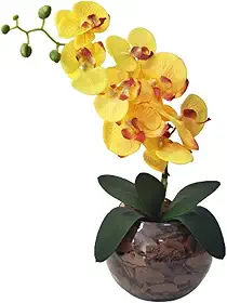 Arranjo Centro Mesa 1 Orquídea Artificial Vaso Elô