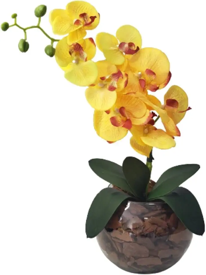 Arranjo Centro Mesa 1 Orquídea Artificial Vaso Elô