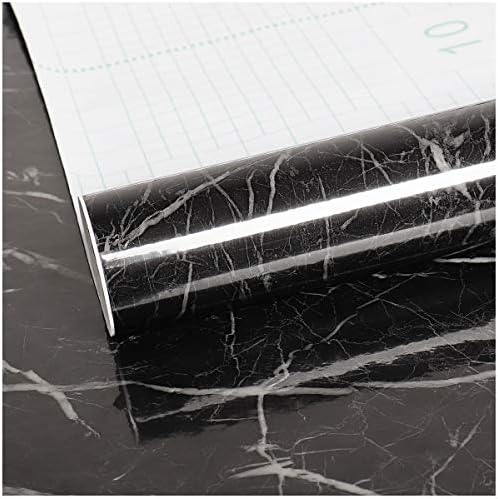 VEELIKE 354"X15.7" Black Marble Contact Paper Counter Top Covers Peel and Stick Wallpaper Waterproof Removable Wall Paper Self Adhesive Film for Kitchen Countertops Cabinet Locker Cupboard Shelf Liner