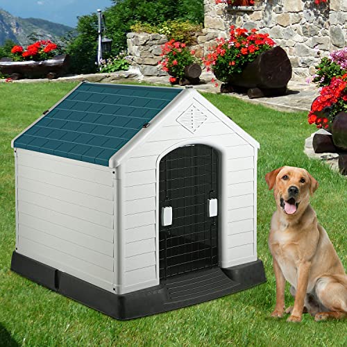AngelLike Plastic Dog House, Waterproof and Ventilated Dog Crate with Iron Door, Pet Shelter Crate Kennel for Small Medium Large Dogs,Suitable for Indoor and Outdoor Dog Kennel