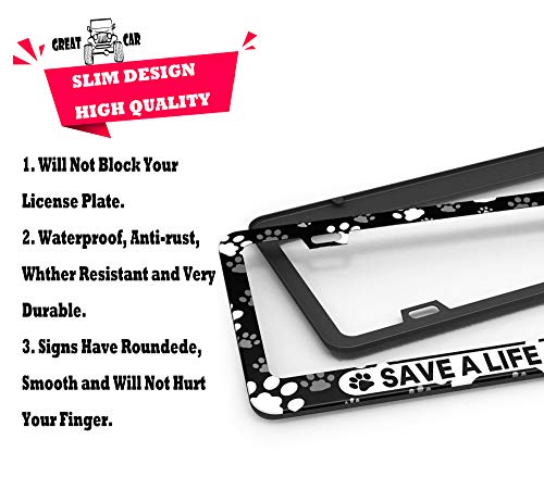 Dzglobal Save A Life Adopt Pet Cat Dog License Plate Frames Paw Prints Design License Plate Covers Aluminum Novelty Car Tag Frame 2 Holes And Screws For Adults #TOP2
