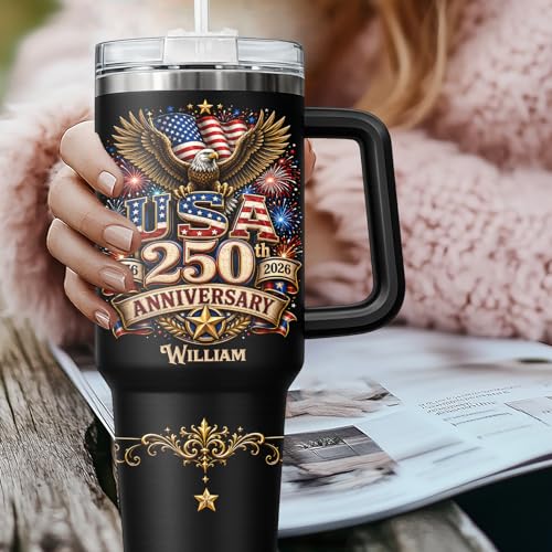 Image of Personalized 250th Anniversary Of America Tumbler - Custom Patriotic USA Flag 1776-2026 Gifts - US Eagle Freedom Tumbler 40OZ A15 - American Flag Independence Celebration Gifts For Men, Women