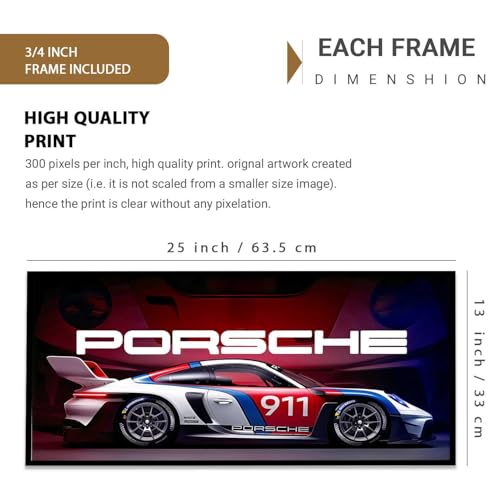 Image of walllane Big 911 Porsche Car Framed Posters Gift Items for Boys Room Wall Decoration Bedroom Living Room Office Studio Decor | Car Poster Frame for Wall Decor Set Of 1Size(13 x 25 inch)