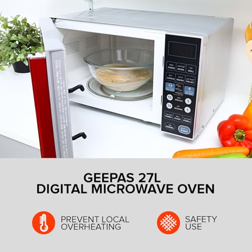 Geepas GMO1876 27L Digital Microwave Oven - 900W Microwave Oven with Multiple Cooking Menus |Reheating & Defrost Function |Child Lock |Digital Controls
