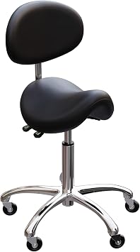 Spa Numa LOLA Saddle Stool with Backrest and Metal Base for Esthetician Receptionist Therapist - SO-1025 Black