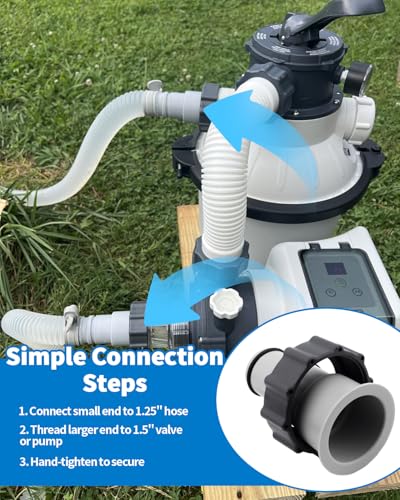 2 Pack Pool Hose Adapter A with Collar for Intex, Converts 1.5 to 1.25 Inch Hoses for Threaded Connection Pumps, Universal Replacement Adapter Set for Above Ground Pools (2, 2 * 4.28)