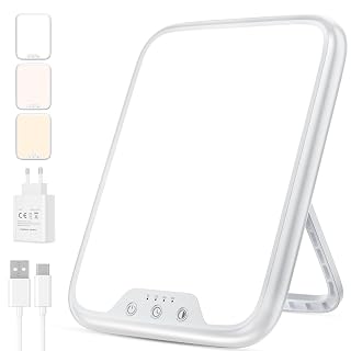 Tageslichtlampe, Tageslichtlampe 10000 Lux UV-Frei Sonnenlicht Lampe für Depressionen, lichttherapielampe mit Memory Funktion, 4 Timer, 3 Farbtemperaturen, Stufenlose Helligkeit, Faltbar Halterung - Amazon product rated Grade A