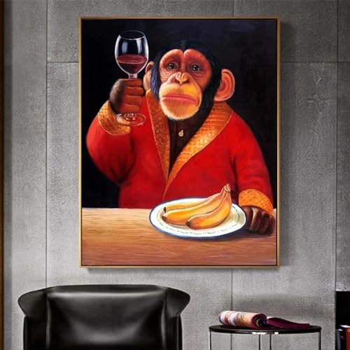 Toile peinture animaux singe chimp sur cadre interne de haute qualité 70x100cm