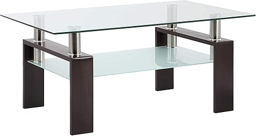 Miniatura 20 de Mesa de centro rectangular de cristal, mesa de té moderna con estante inferior, adecuada para sala de estar, mesas de centro de 2 niveles para sala