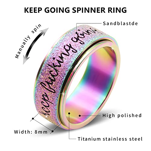 Spinner Ring Anxiety Ring for Women Men Titanium Stainless Steel Fidget Ring For Anxiety for Women 8mm Width Rainbow Color Size 10 - Thumbnail 2