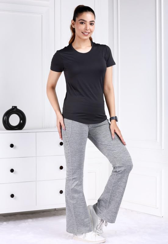 Image of Mlada Luxury Athleisure T Shirt Polyester Stretch Knit T-Shirt Full Length Moisture Wicking, Breathability, Compression for Gym, Workout and On-The-Move for Women