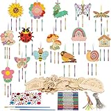 15tlg Windspiel Bastelset, Windspiel Schmetterling Klangspiele Holzbastelsets Geburtstag Deko für Jungen Mädchen DIY Dekoration