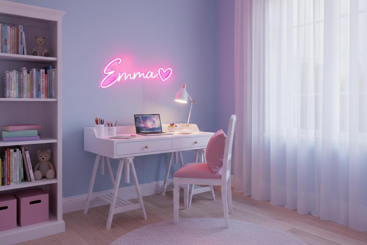 EMMA Name LED Neon Sign Wall Decor – Custom Girls Bedroom & Dorm Room Neon Light – USB Powered, Dimmable Name Sign – Same Day Shipping – Gift for Kids, Teens & Nursery (15.7 x 7.9 in)