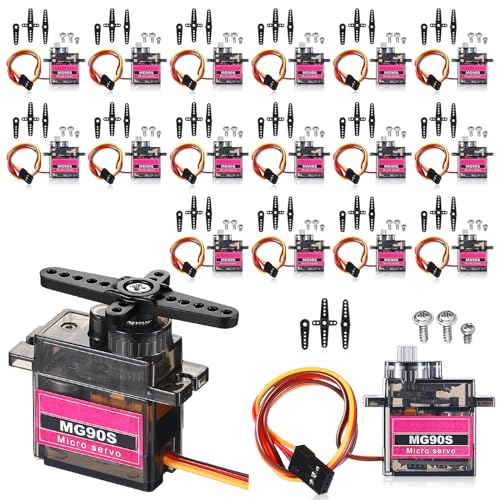 Hanaive 16 Pcs Mini MG90s 9g Micro Servo Motor RC Servo Kit for Robot Helicopter Airplane Car Boat Control