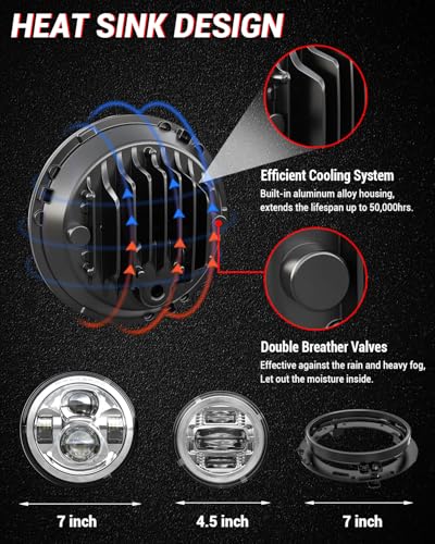 Image of Z-OFFROAD New 7 Inch Motorcycle LED light 4.5 inch Fog Passing Lights, DOT Kit Compatible with Harley Davidson Road King Electra Glide Ultra Classic Heritage Softail Fat Boy Street Glide, Chrome