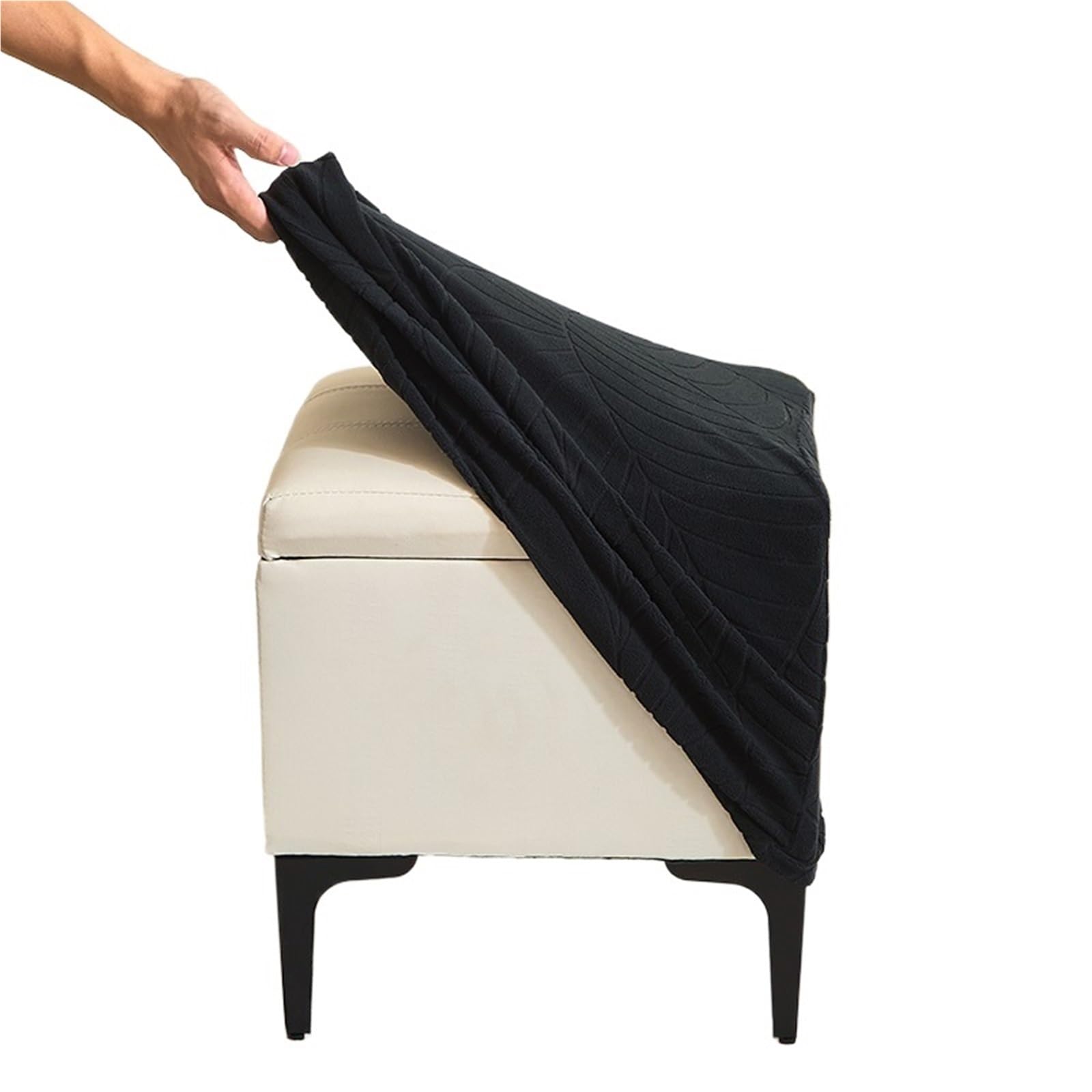 MWAHJU 1Pcs Leaf Jacquard Ottoman Cover Elastic Square Footrest Solid Color Footstool Slipcover For Bedroom Party Hotel For Bedroom(Black)