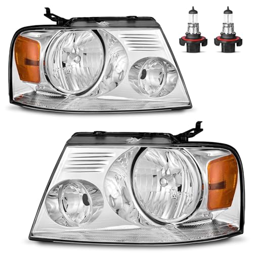 Image of Headlights for 2004-2008 Ford F150 /2006-2008 Lincoln Mark LT | Halogen Headlamp Replacement with High Low Beam Bulbs, Chrome Housing, Driver & Passenger Side