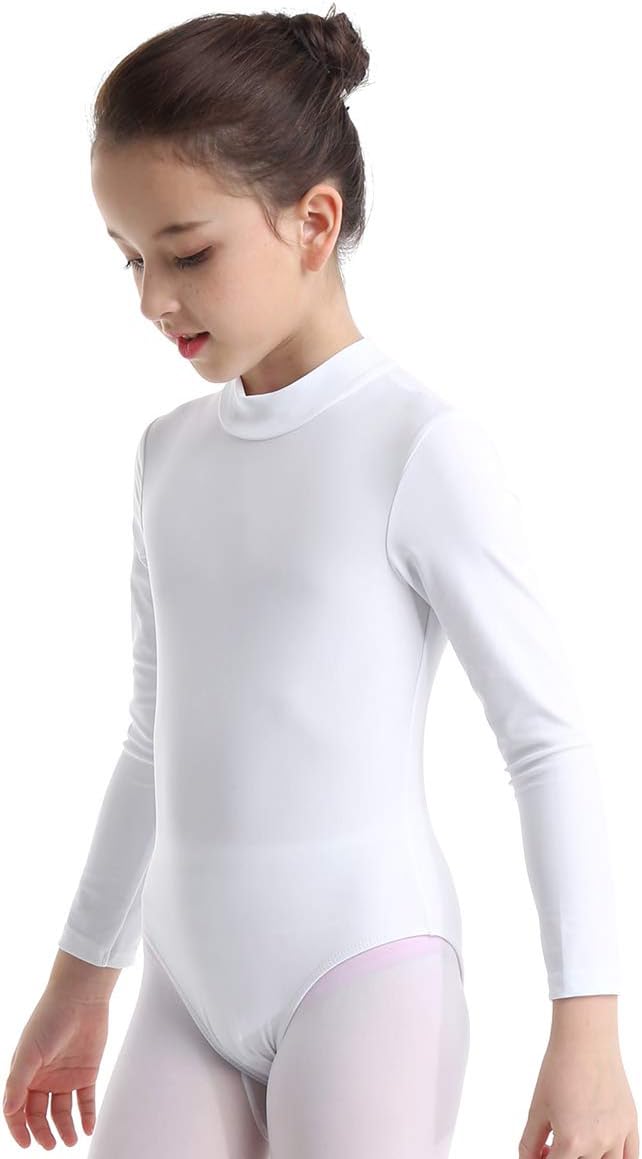 Kids Girls Basic Turtleneck Long Sleeve Leotard Gymnastics Ballet Dancewear for Toddler