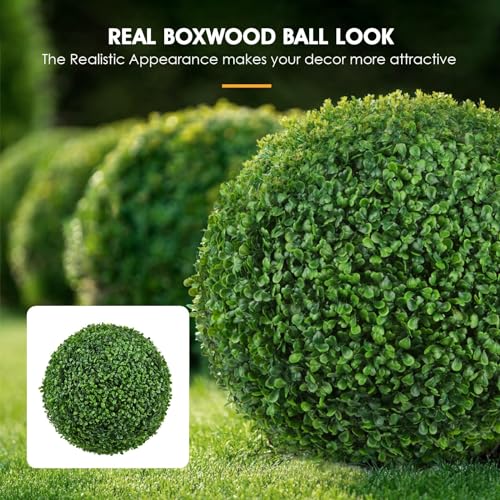 TITGGI 2 PCS 16 inch Artificial Plant Topiary Balls, 4 Layers Boxwood Balls, UV Resistant Artificial Topiary Ball with Butterfly Dragonfly Decoration and Ties for Garden, Indoor and Outdoor Decor